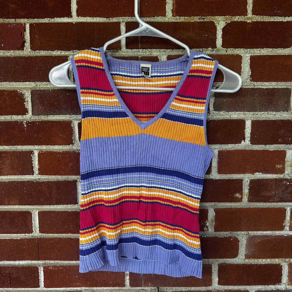 Y2K Smart Set Striped Rib Knit Sweater Tank Purple Pink Cotton